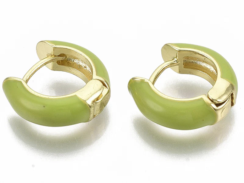 Paire de boucles d'oreilles huggie - Émaillé et doré à l'or fin - Vert – Image 3