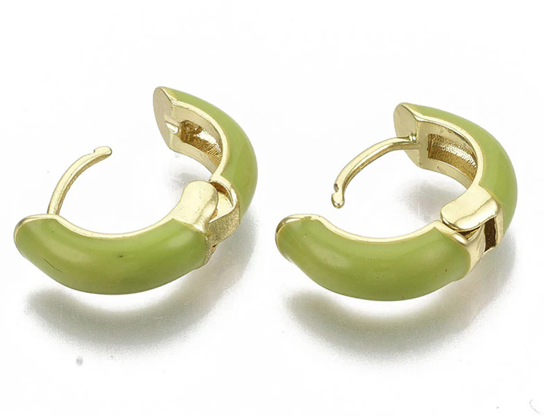 Paire de boucles d'oreilles huggie - Émaillé et doré à l'or fin - Vert – Image 5