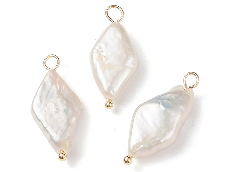 Pendentif losange en perle de culture - Doré à l'or fin 18K - 23 x 10 mm – Image 3