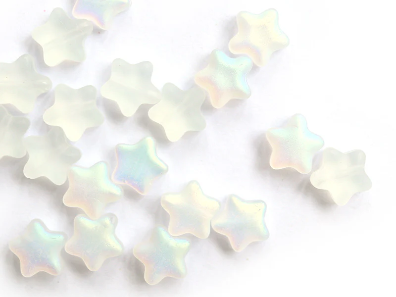 20 perles en verre - étoiles blanc fumé irisé - 8 mm